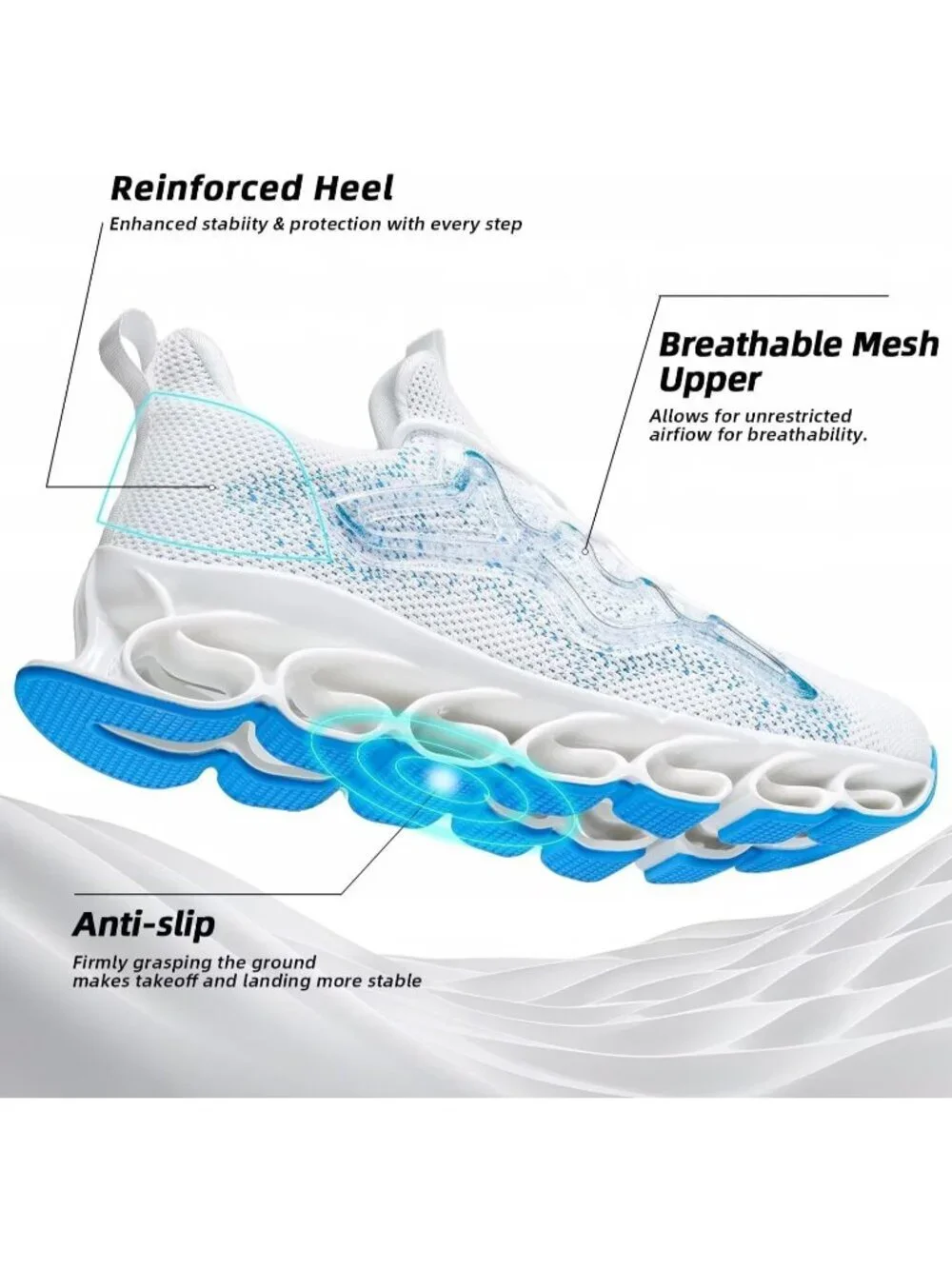 Men's White Blue Slip on Walking Running Shoes Blade Tennis Fashion Sneakers